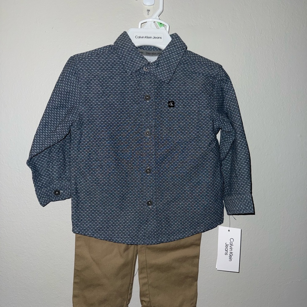 Calvin Klein Navy Blue Textured Button-Down Shirt